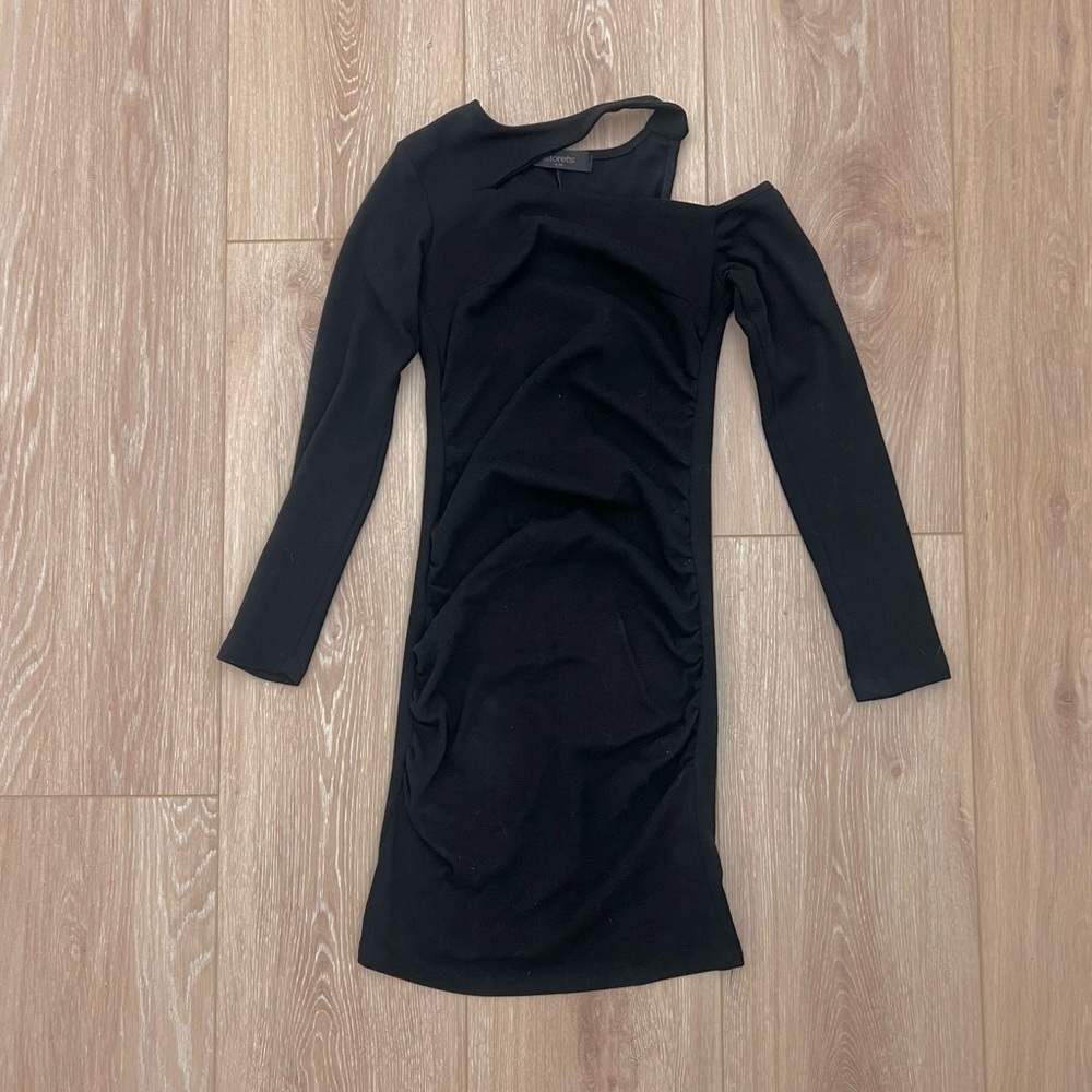 Asymmetrical Neckline Black Mini Dress